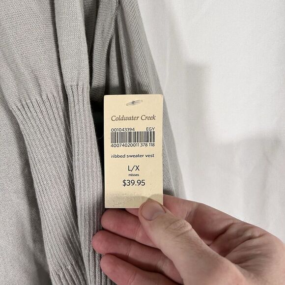 New Coldwater Creek Cardigan Womens Large Grey Sleeveless Open Front Lightweight - Picture 4 of 9